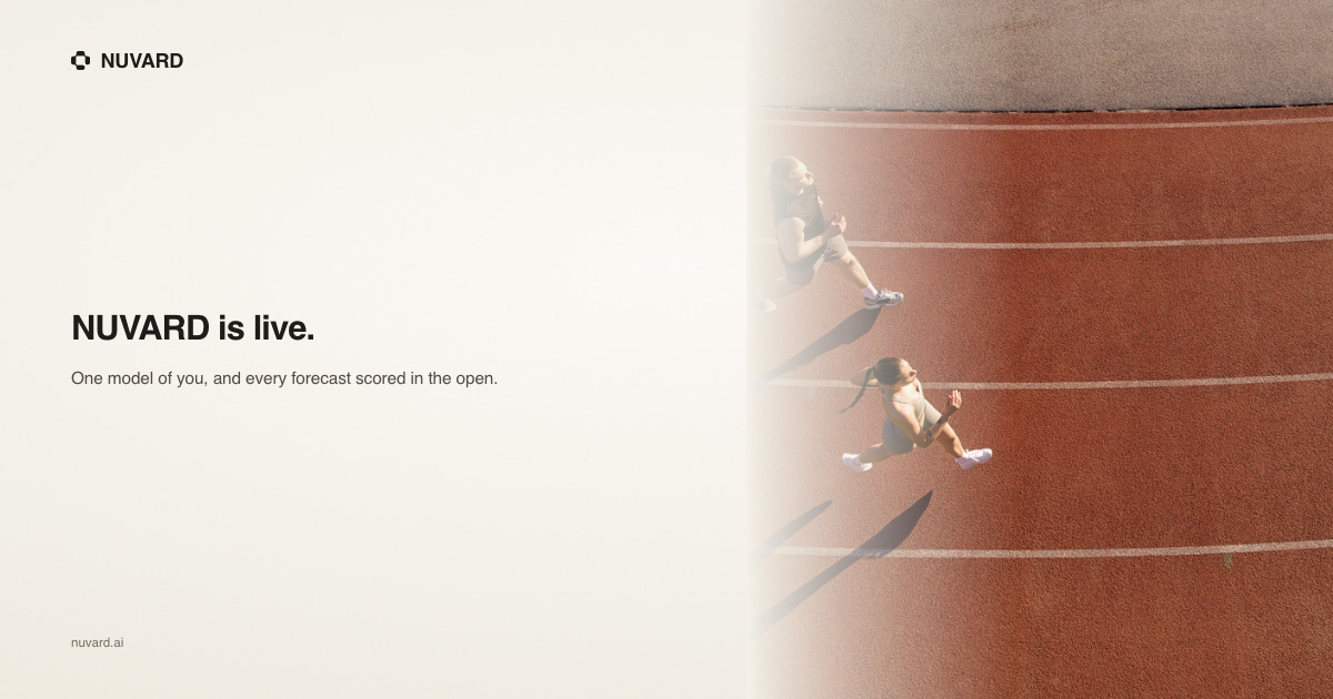 Two people laughing mid run on a bright walkway. Headline: it is on the app stores.