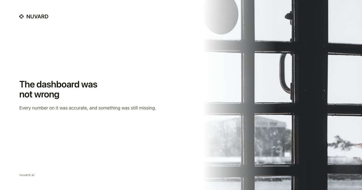 A tall window with dark glazing bars, winter light beyond. Headline: the dashboard was not wrong.