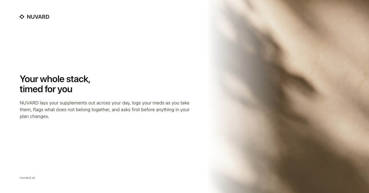 Soft window light and shadow on a warm wall. Headline: your whole stack, timed for you.