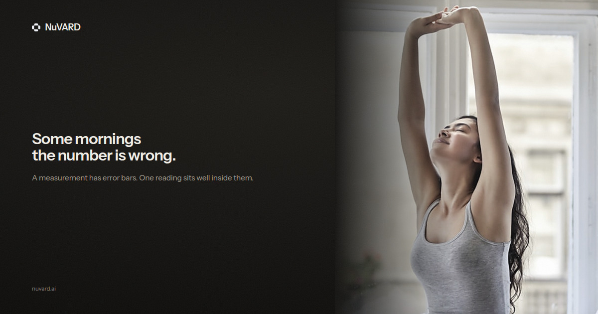 A woman stretching at a bright window. Headline: some mornings the number is wrong.